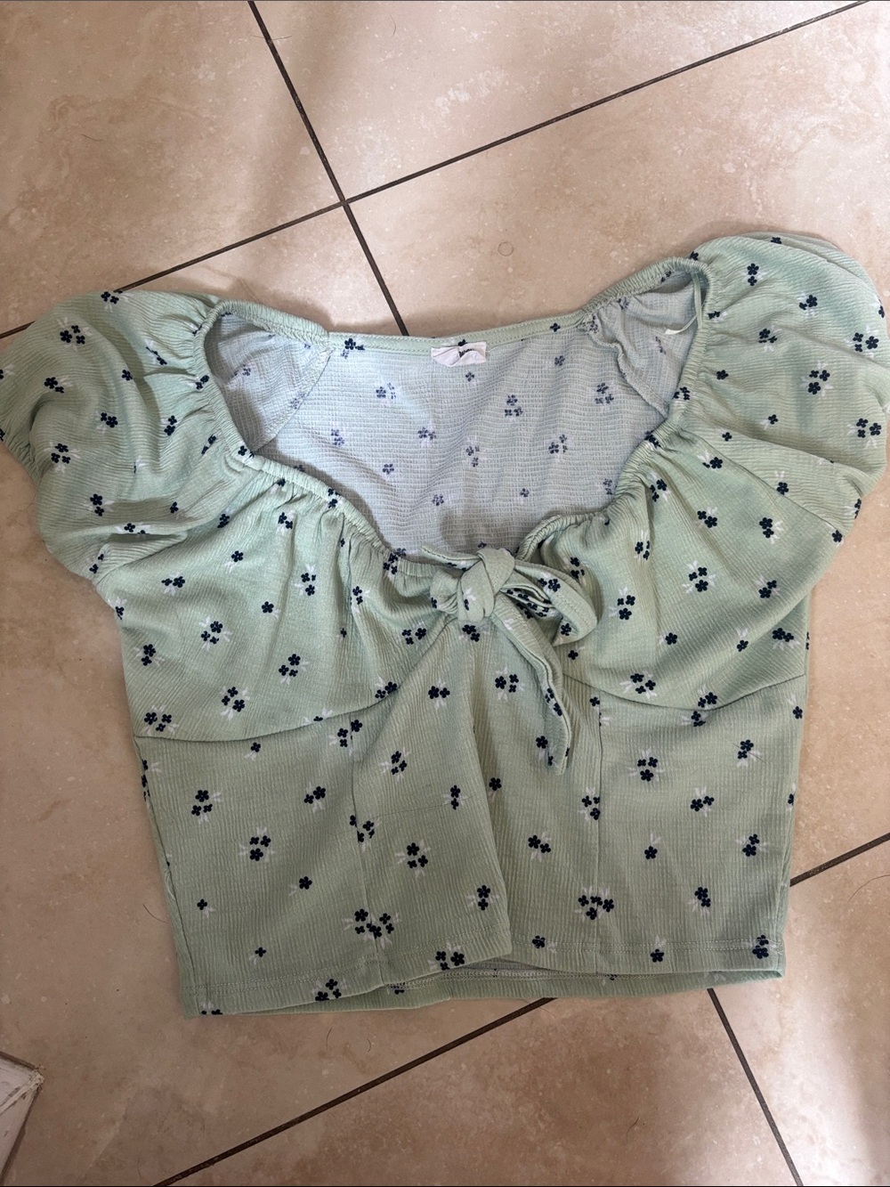 Cotton On Mint Green Floral Tie-Front Crop Top